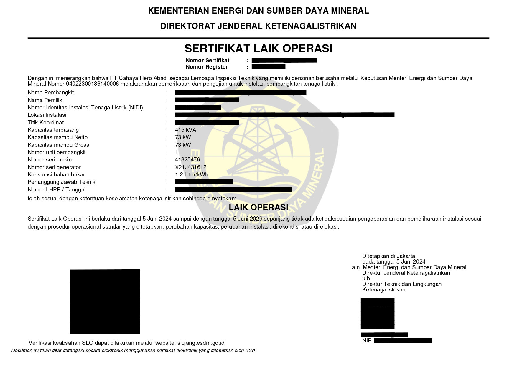 Sertifikat Laik Operasi